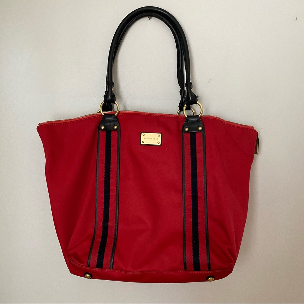 Michael Kors Tote Bag Red Montauk Stripes Classic